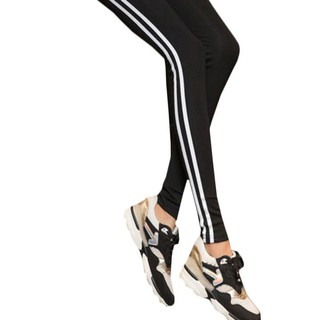  Celana  Legging  Panjang Casual Model Mid Waist Motif Garis  