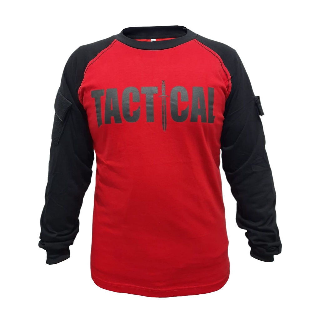 Kaos Panjang Tactical / Blackhawk Merah Kombinasi Hitam Katun 20s