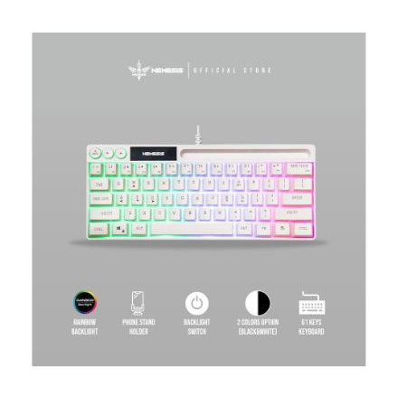 Keyboard gaming nyk nemesis wired usb 2.0 membrane 60% 61 keys tkl rainbow with stand holder phone eris k06 k-06