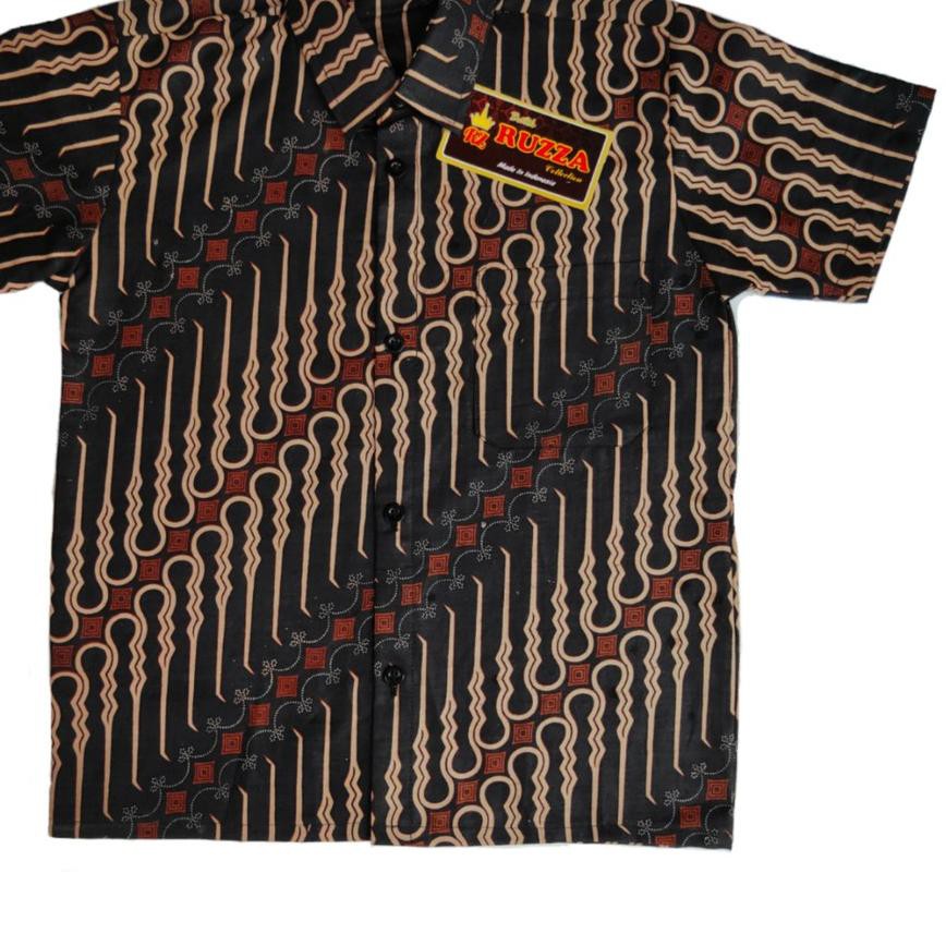 pqd-043 RUZZA Batik Anak Cowok Motif MERAK Cream Coklat Baju Cappucino Mocca Modern Kemeja Grosir Mu