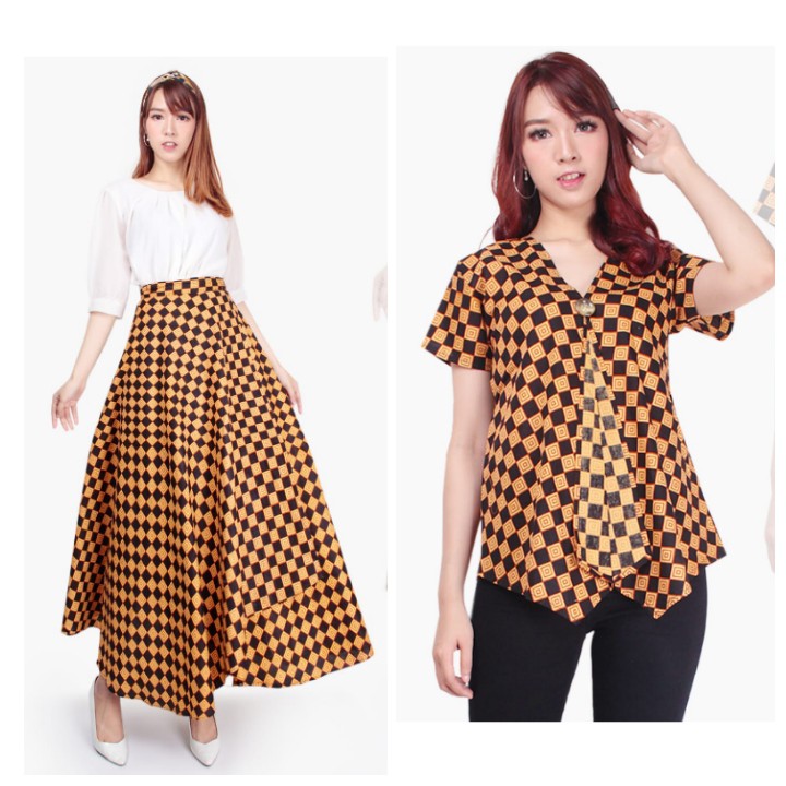 Couple Atasan Blouse Batik Izza Dan Rok Payung Maxi Wanita