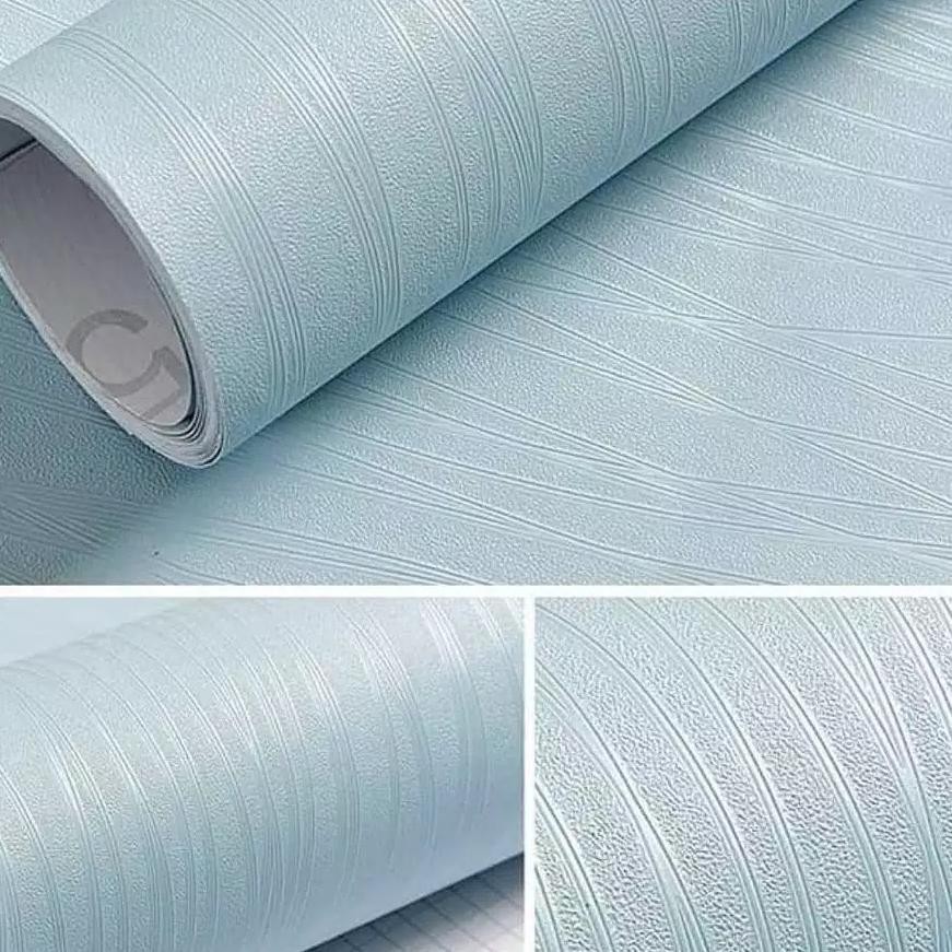 ● Wallpaper Dinding Polos Tekstur Biru Ukuran Panjang 10Meter x Lebar 45CM ✥