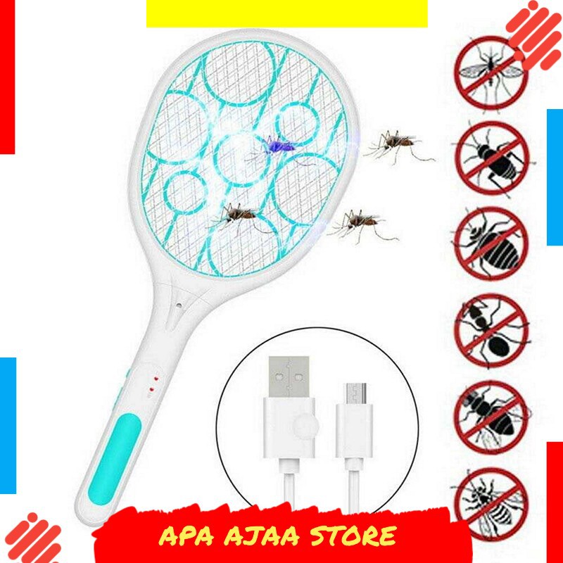 Bergaransi ! YKPuii Raket Nyamuk USB Rechargeable Lightning Mosquito Racket - RE9