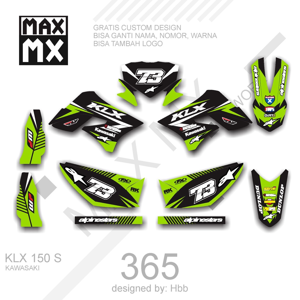 DECAL STIKER MOTOR KLX 150 S HIJAU ELEGAN STRIPE