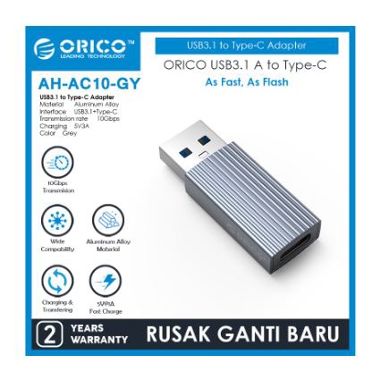 Usb A 3.1 male to type-c female adapter dongle orico charge data sync 3A 10Gbps aluminum ah-ac10