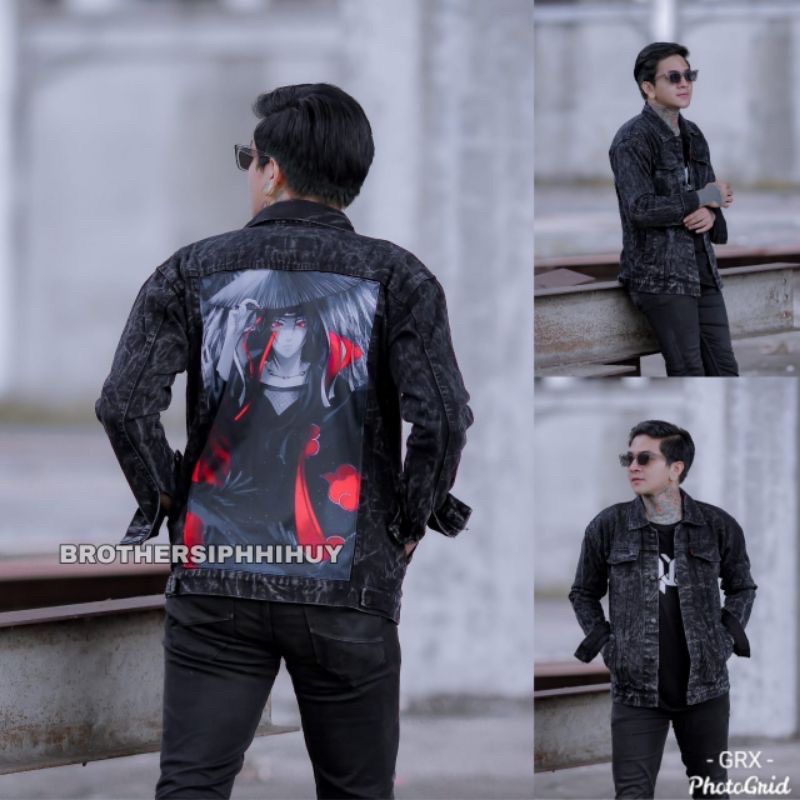 JAKET JEANS PRINTING NARUTO ANIME SANDWASH SIZE L