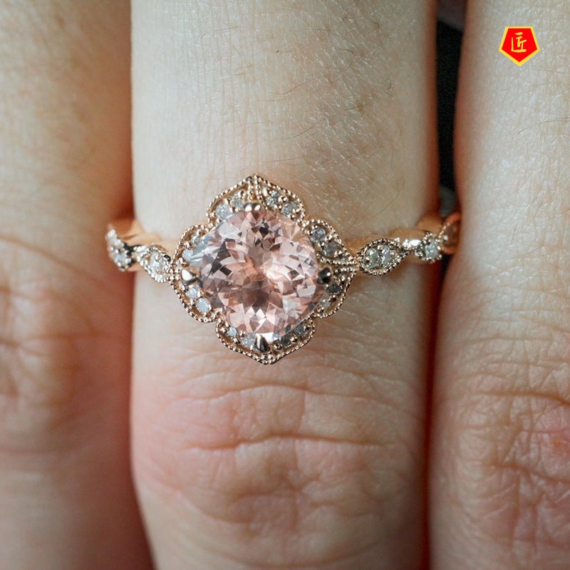 [Ready Stock]Simple Elegant Micro-Inlaid Pink Diamond Rose Gold Ring