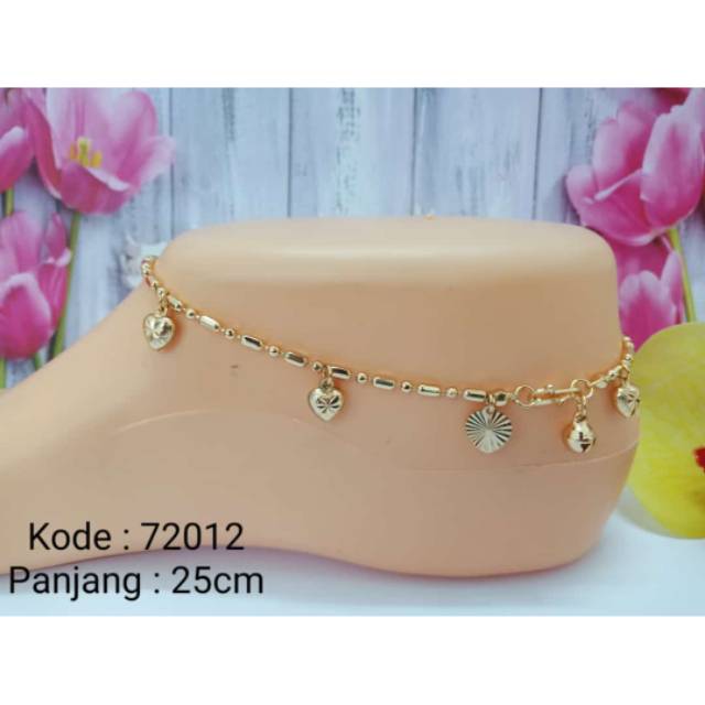 GELANG KAKI WANITA BIJI PIPA KECIL LOVE KERINCING GANTUNG BLINK LAPIS EMAS 22K IMITASI