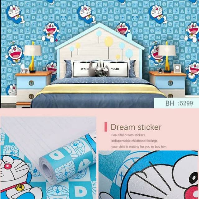 Wallpaper stiker dinding motif doraemon kotak huruf