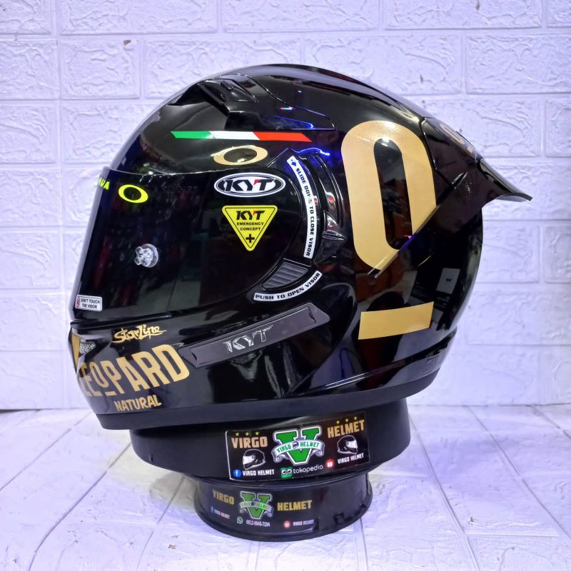 HELM KYT K2 RIDER BLACK GLOSSY+STIKER LEOPARD GOLD