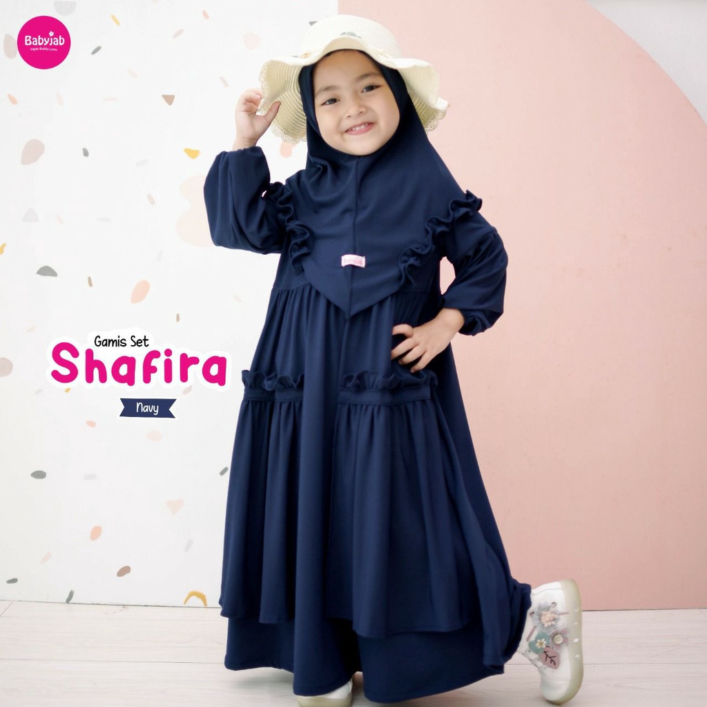 Baju Gamis Anak SImpel Shafira Navy Biru Dongker Babyjab Jersey Premium Umur 1 -6 Tahun