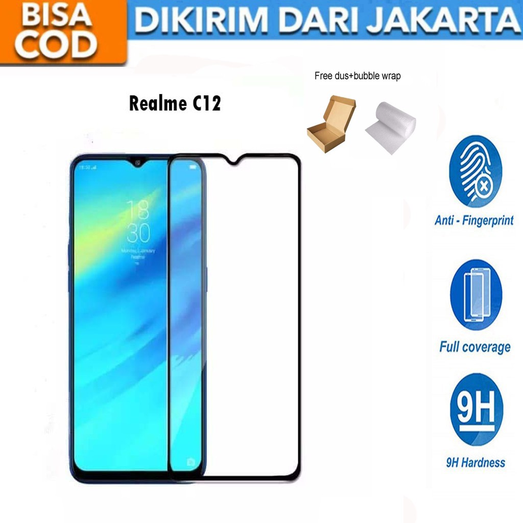 Tempered Glass Realme C12 Full Cover / Full Screen Protector Anti Gores