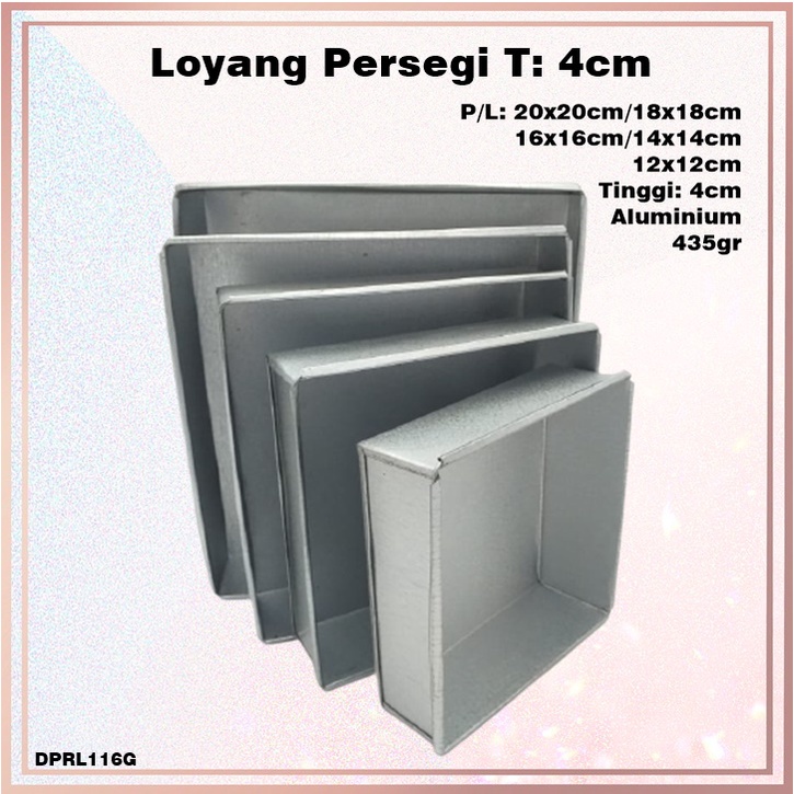 [Set 5pcs] Loyang Kue/Brownies Persegi Oven Aluminium T:4cm