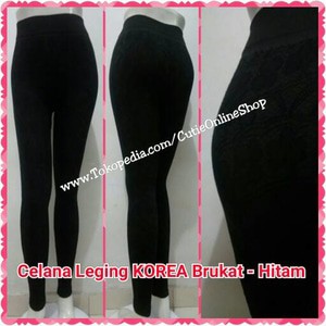 Celana Leging KOREA Brukat - Hitam | Legging Panjang Import Black