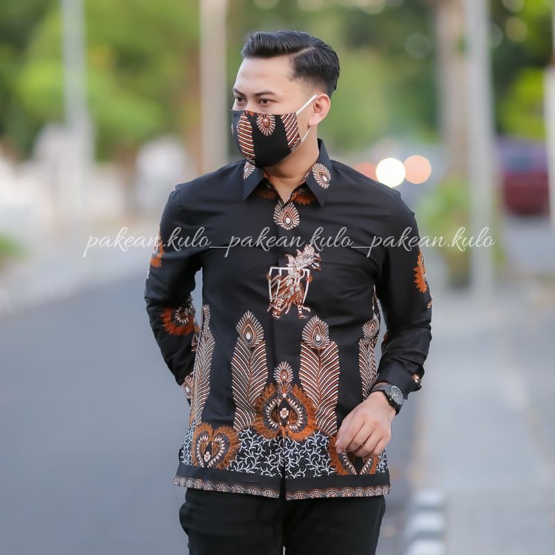 Batik Premium Pria Slimfit 014 || Motif Wayang Wulu Hitam