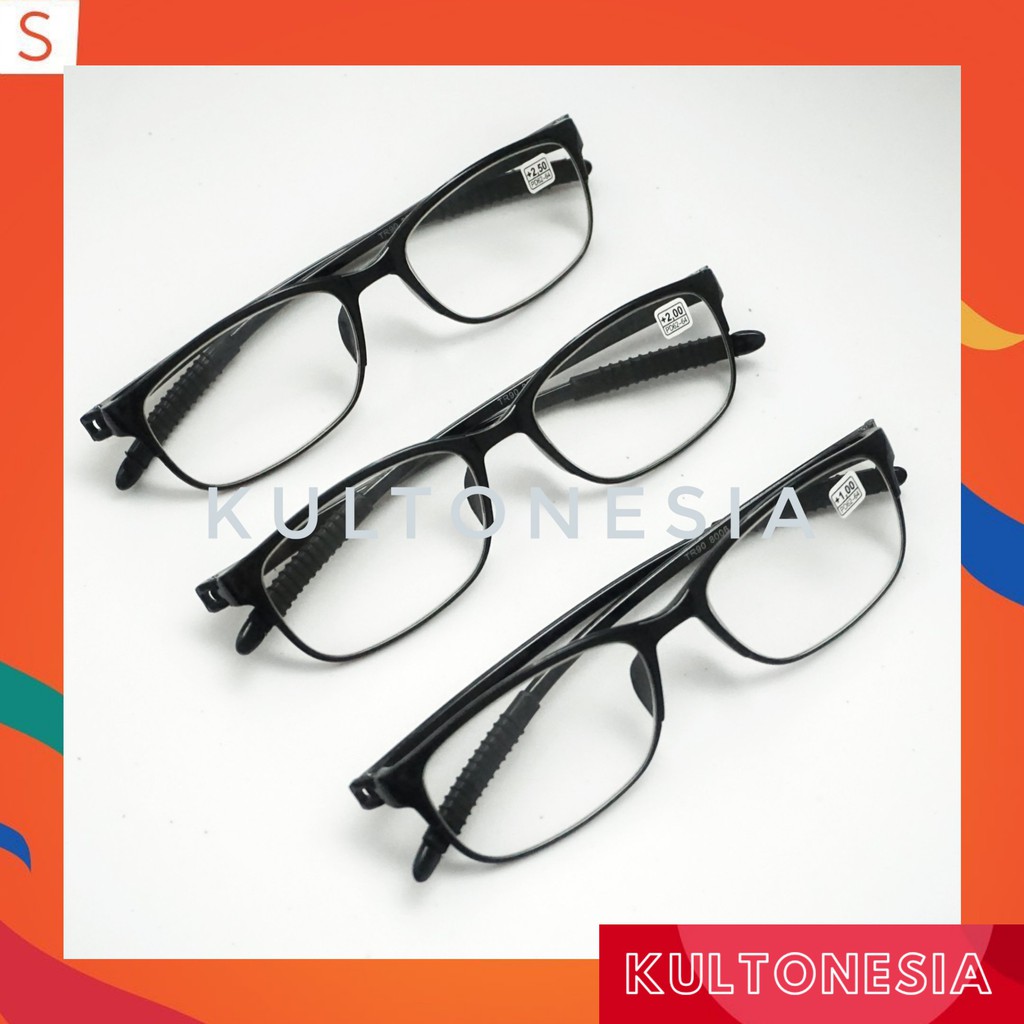 Kacamata baca lensa plus gagang elastis lentur anti patah warna hitam