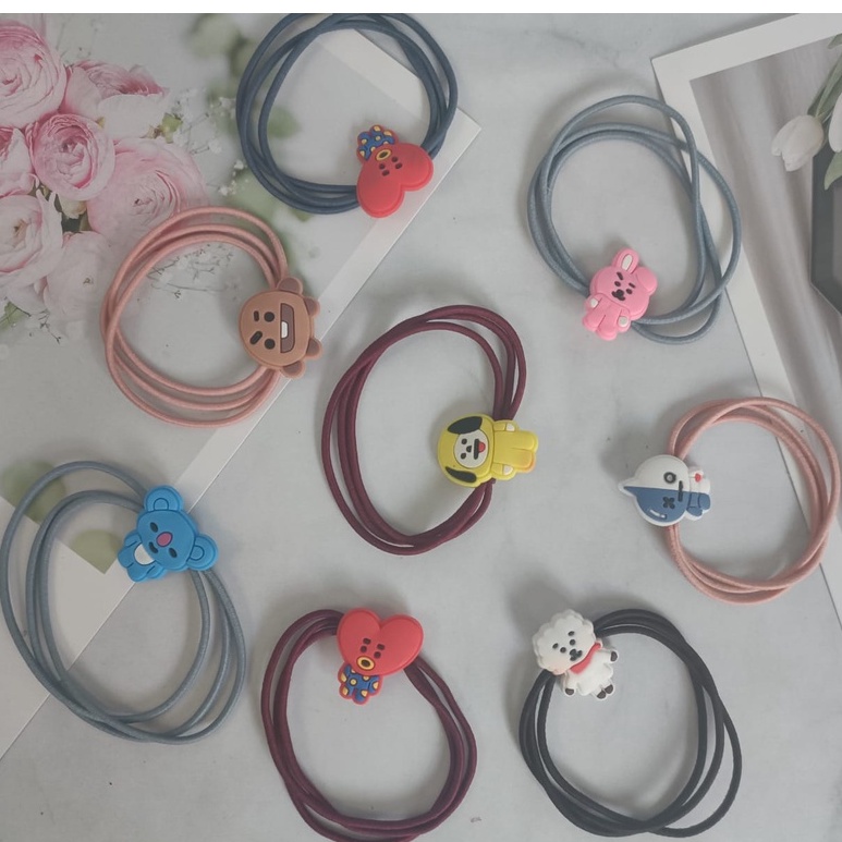 Karet Gelang BT21 BTS Murah/Ikat Rambut BTS 21 bisa Jadi Gelang KARET KOREA MOTIF KARTUN BTS LUCU