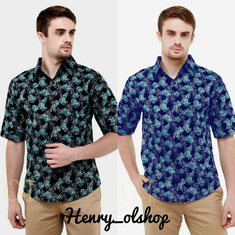 KEMEJA PRIA MODEL BATIK INDONESIA KEKINIAN WARNA HITAM NAVY PAKAIAN BAJU COWOK FASHOIN LAKI LAKI COD