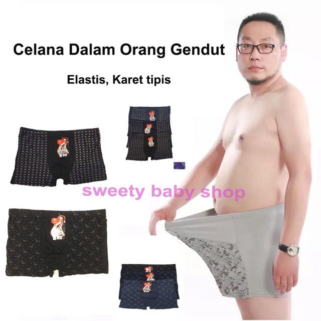 Celana dalam pria boxer karet tipis isi 3 orang gendut stretch halus/celana dalam segi empat dewasa