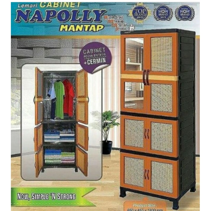 [PROMO] LEMARI PLASTIK GANTUNG + KACA NAPOLLY CRS 1GX36.2C MOTIF ANYAMAN ROTAN//lemari kabinet