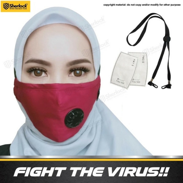 Masker N99 Carbon Filter Sherlock Respirator Single Valve + Tali Hijab