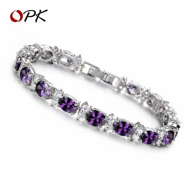 Gelang Perak Titanium Korea Emas Rose Gold Silver Anti Karat Berkualitas  Model Permata Ungu