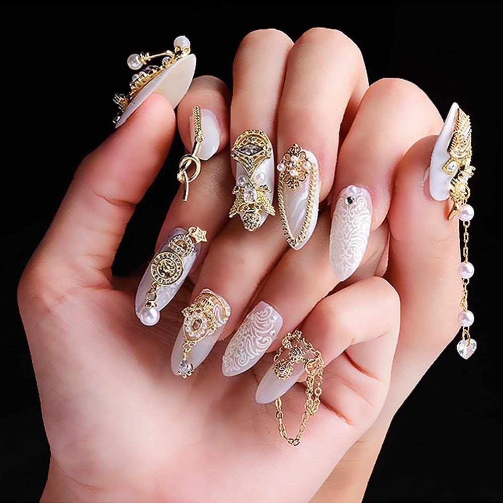 AUGUSTINA Agustin 3D Kuku Zirkon Mutiara DIY Charms Fototerapi Ekstensi Kristal Nail Art Perhiasan