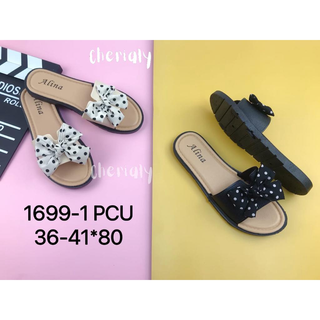 Sandal Slop Jelly Wanita Import Karet Empuk Elastis Motif Pita Polkadot Sol Rubber Lentur Anti Slip ALINA 1699