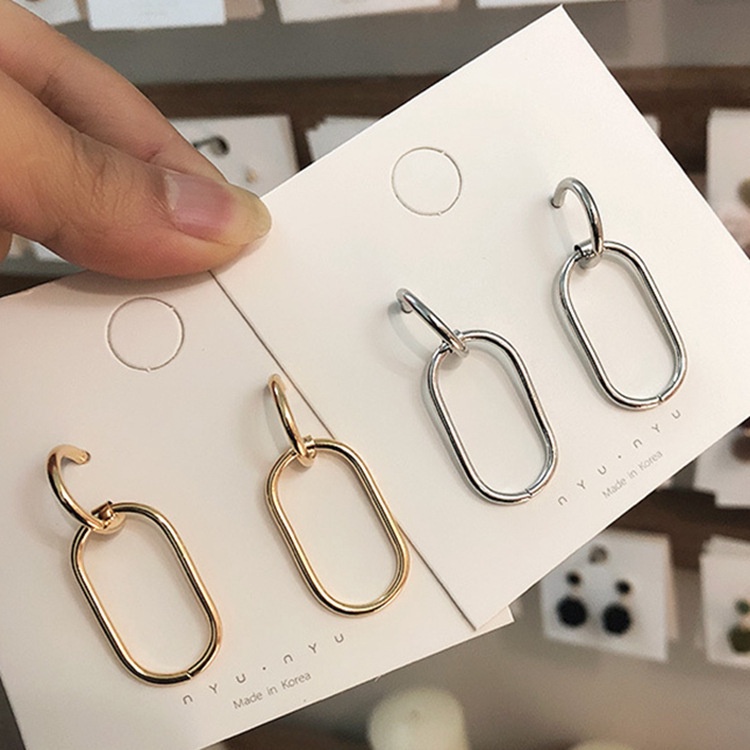 Oval hollow telinga stud wanita Jepang dan Korea elegan sederhana s925 sterling silver anting-anting