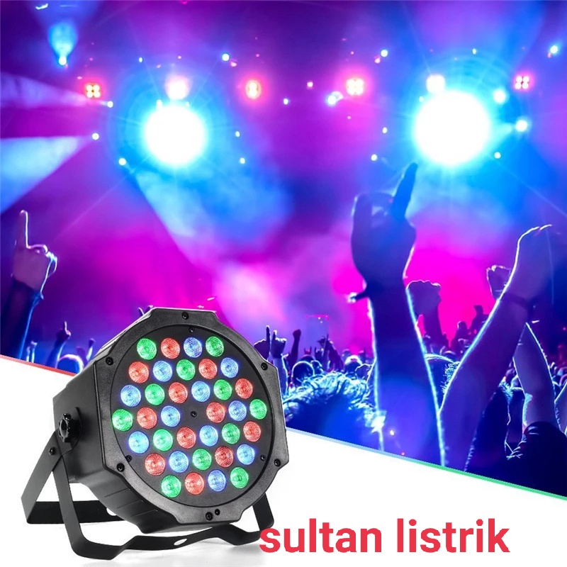 LAMPU SOROT DISCO PUTAR 18 LED RGB /LAMPU SOROT PANGGUNG ADA SENSOR SUARA WARNA WARNI