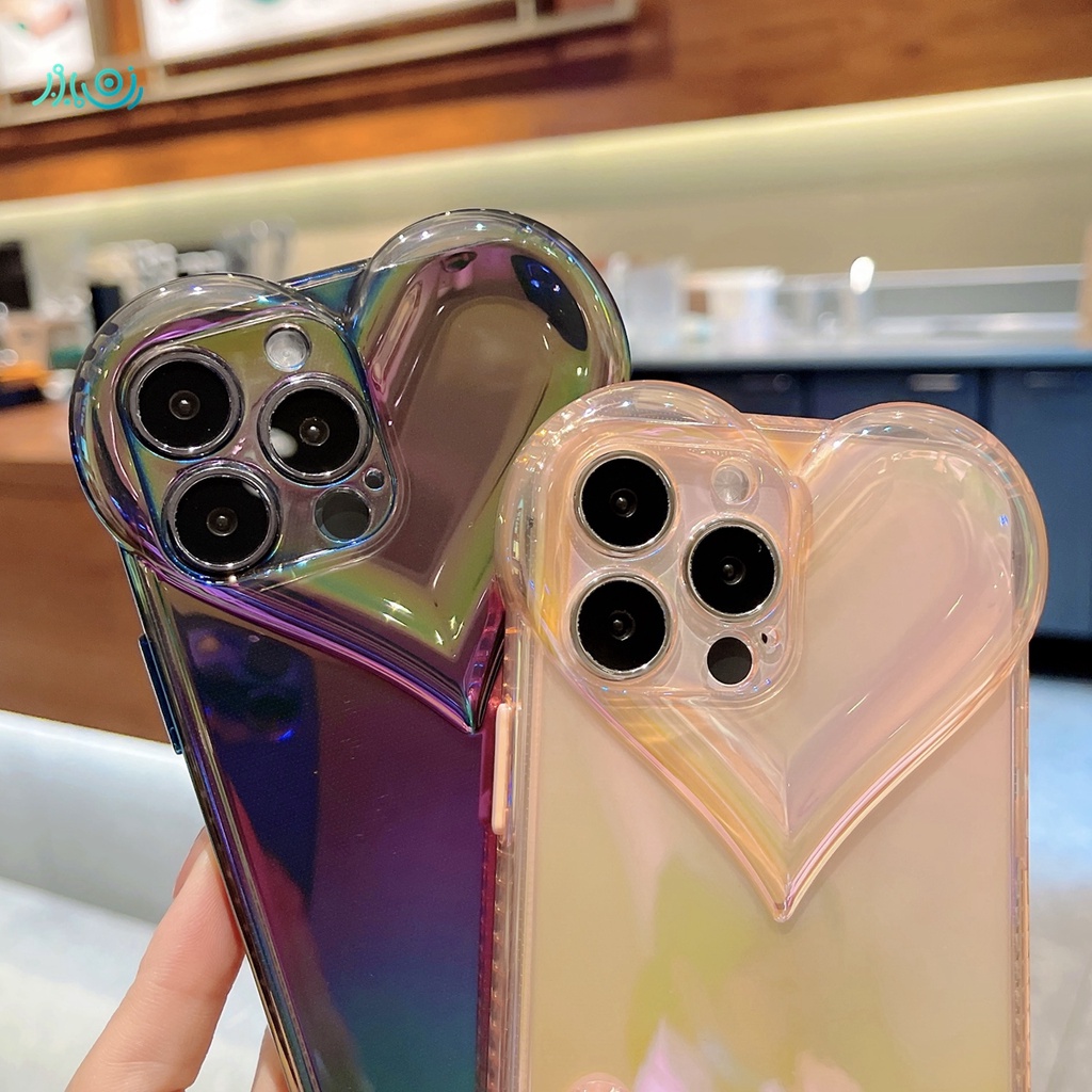 (3D Love) Casing Silikon Iphone 12 13 Pro Max Xs Max 7 + 8 + 11 Pro Max Aksen Laser Aurora Warna Gradasi Pelangi