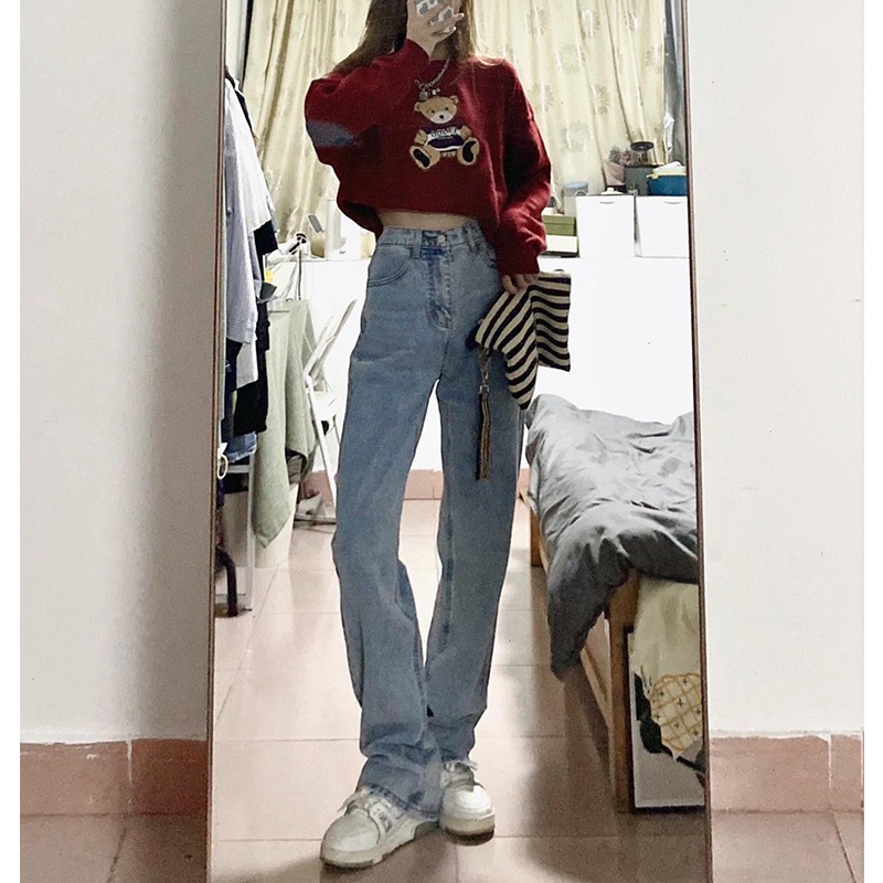 Luas Highwaist Celana Jeans Panjang Wanita Murah