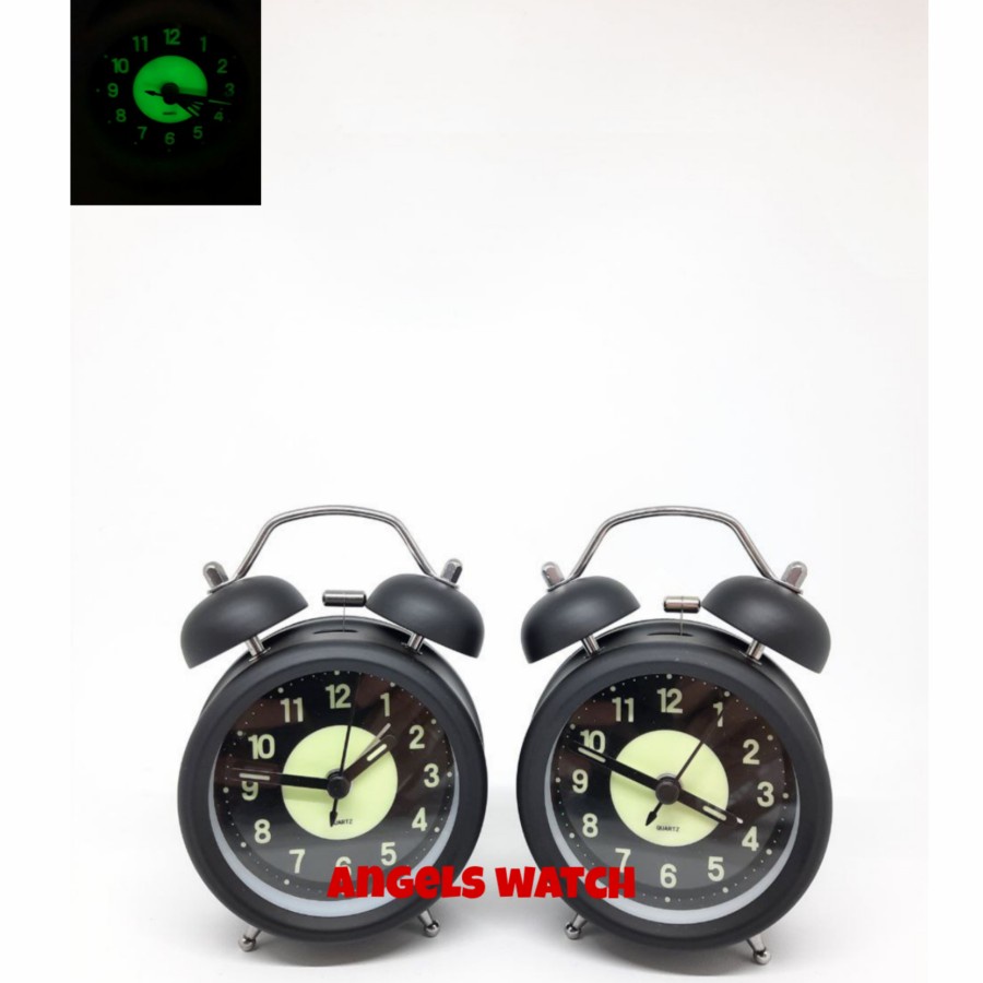 jam weker kring beker kring glow in the dark - Hitam