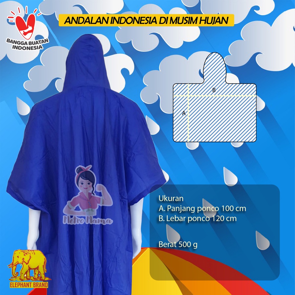 Jas Hujan Gajah Ponco Medium Lengan R dan Modern ELEPHANT BRAND Raincoat Mantel ORIGINAL