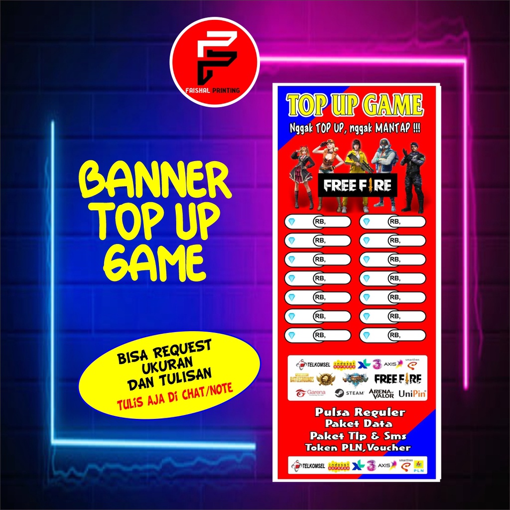 Banner Top Up Game / Spanduk Top Up Game Ukuran 60 x 160 cm