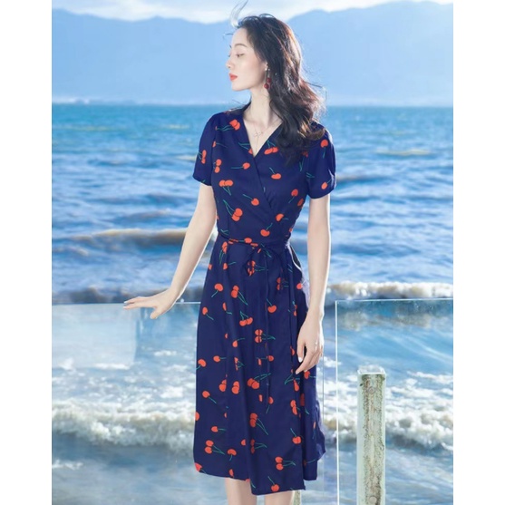 DRESS PANTAI MOTIF LENGAN PENDEK DS17