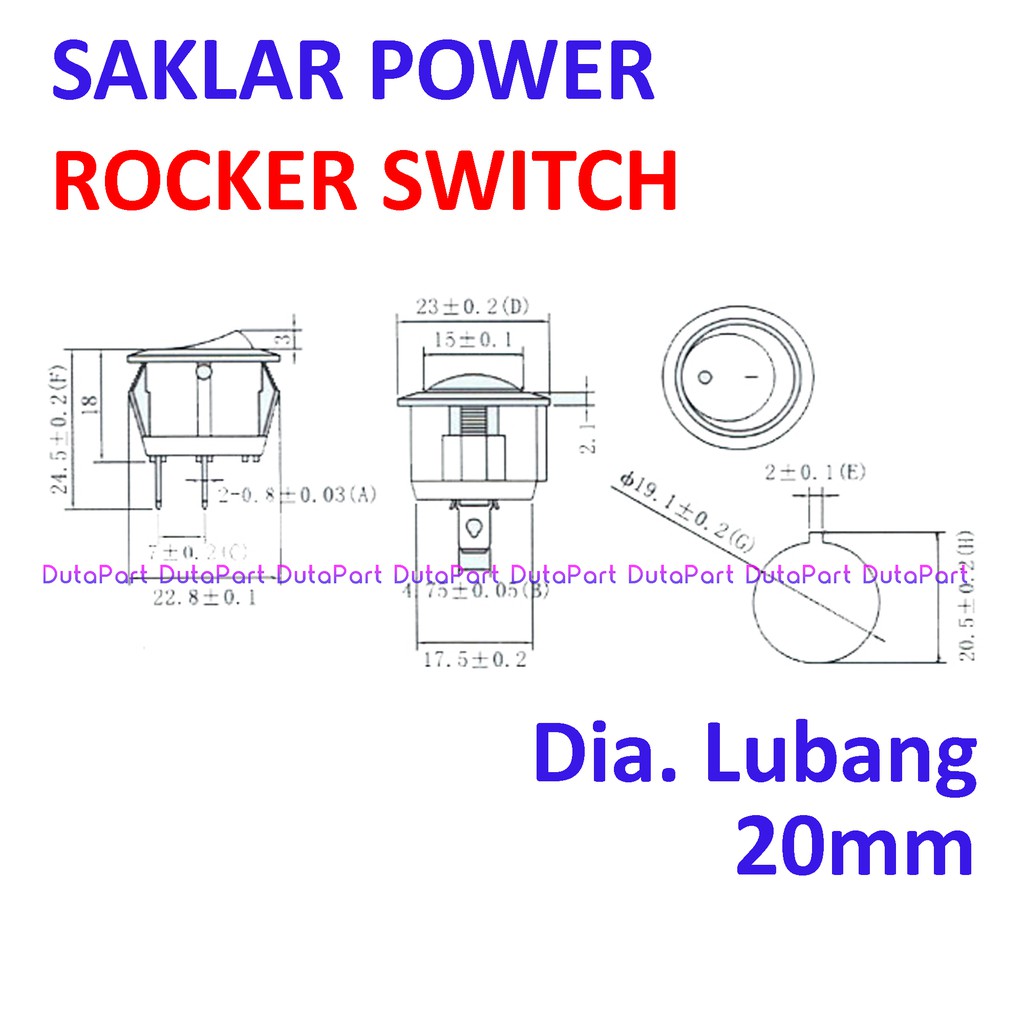 Saklar Power Bulat Rocker Switch LAMPU HIJAU ON OFF Dia20mm 3 PIN Kaki