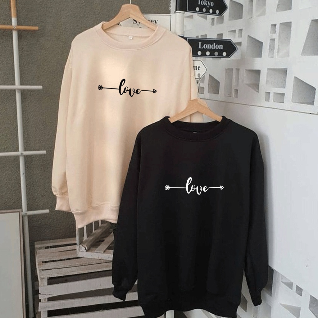 Parisdivarious Sweater Hoodie Sweatshirt Crewneck Panah Love Bahan Fleece Size S - XXL (Pria &amp; Wanita)