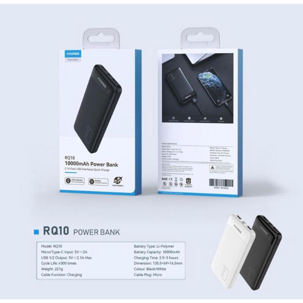 FOOMEE Powerbank FP107 RQ10 AZ10 RX10 / REXI MI10S / TECNIX PWB-117 10000mAh 2 USB Port 2.1A Interfa