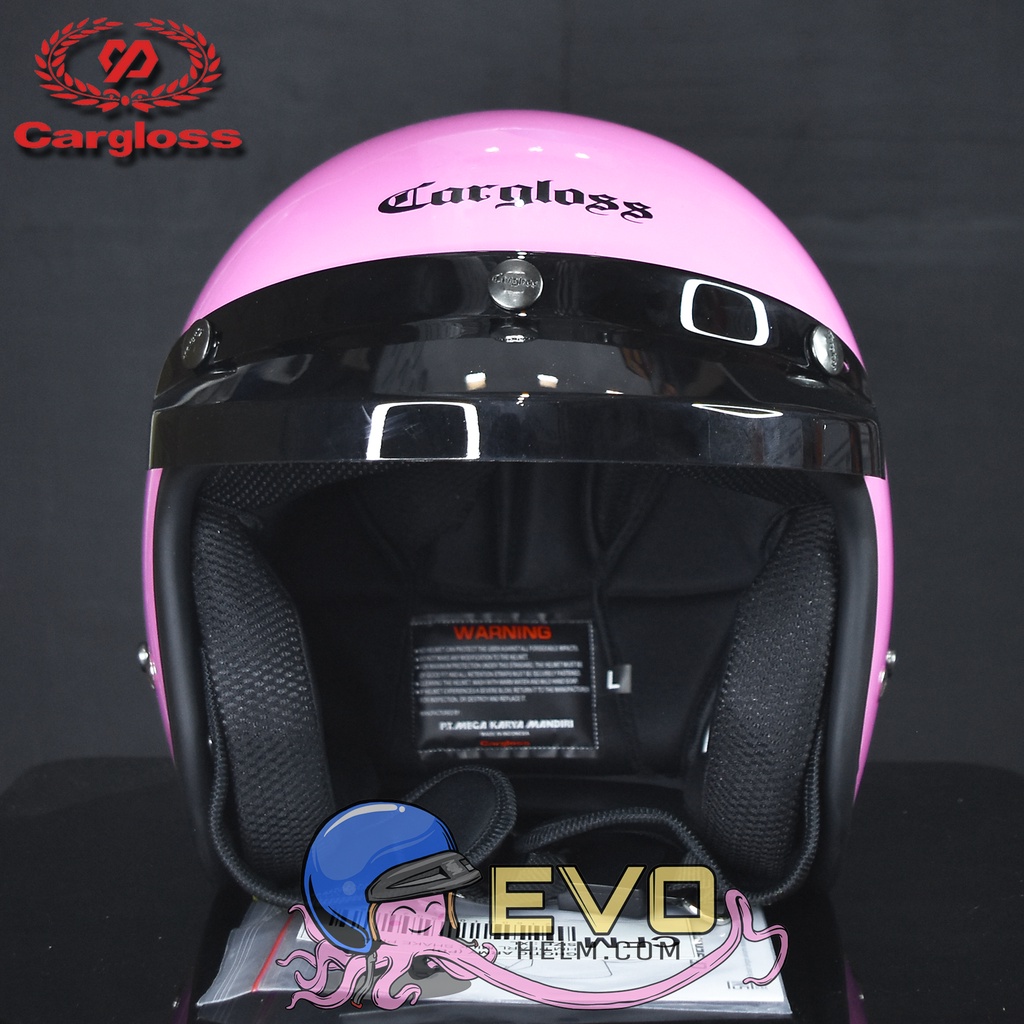 HELM CARGLOSS ORIGINAL CFM RETRO ARMY HALF FACE - MILKSHAKE PINK PASTEL METALIC + KACA DATAR