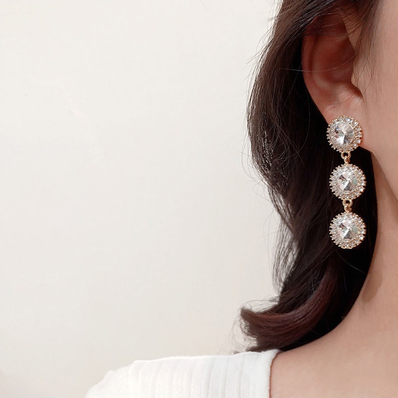 Anting Tusuk Gantung Bahan Sterling Silver 925 Desain Geometri + Mutiara + Berlian Imitasi Untuk Wanita