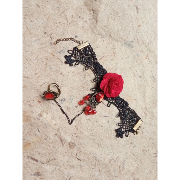 cincin dan.choker retro gothic gelang renda rose