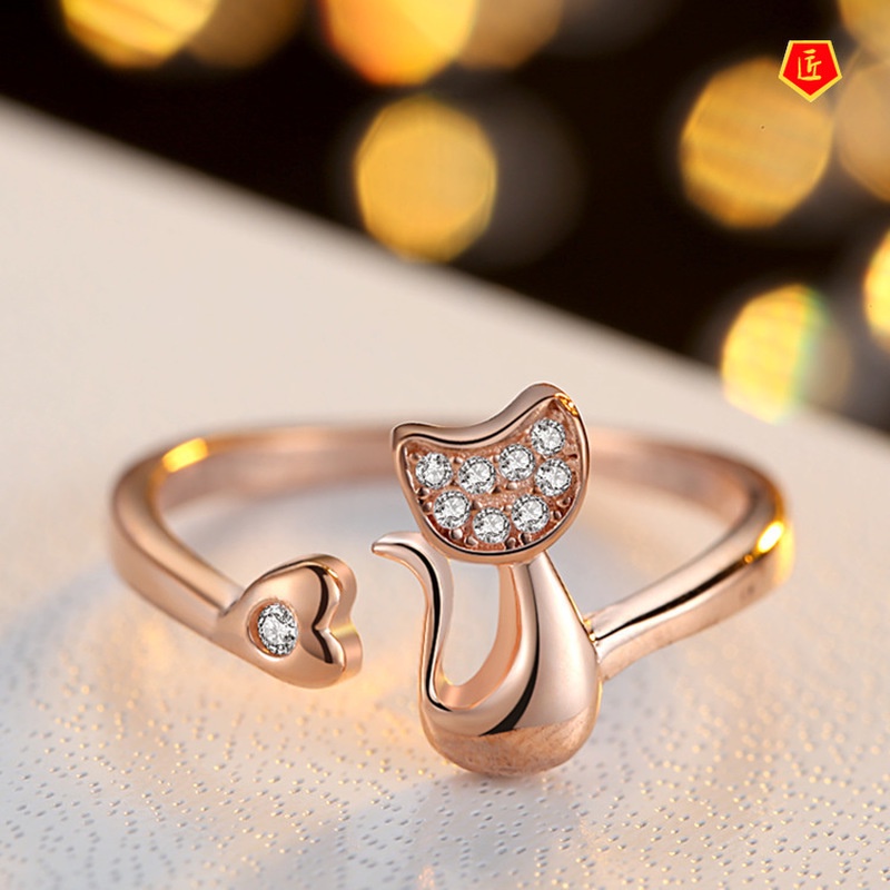 [Ready Stock]Cute Cat Animal Silver Ring Female Fashion Simple