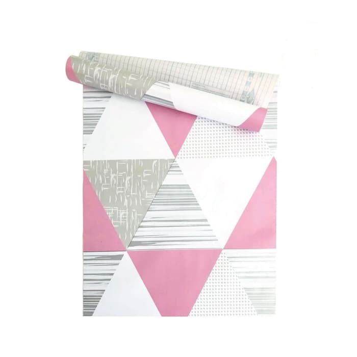 Wallpaper Dinding Sticker Motif Segitiga Pink Abu