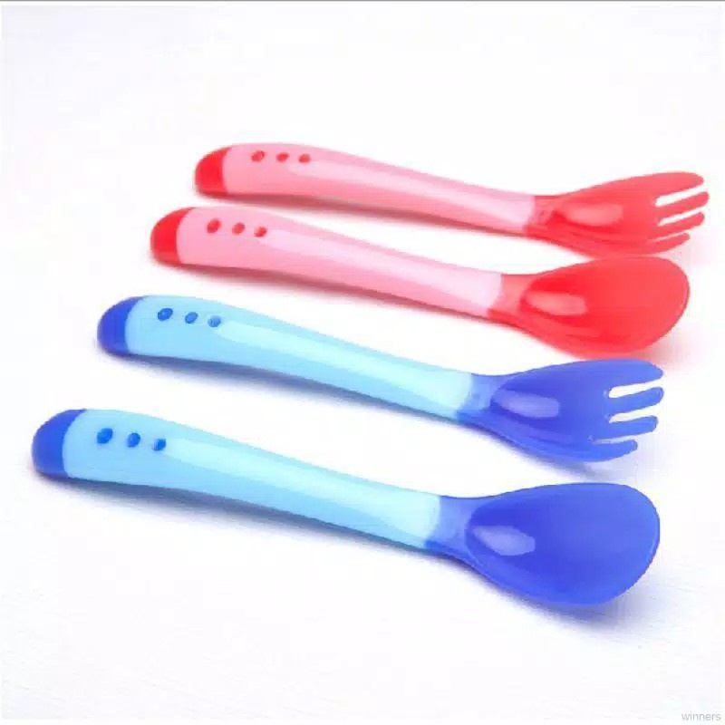 Sendok Garpu Thermal Sensing Makan Bayi silikon mpasi bubur nasi tim silicone spoon fork baby