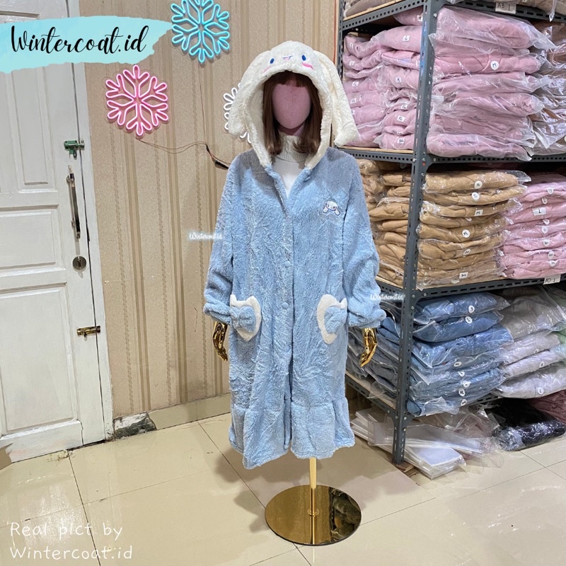 Piyama import wanita sanrio pajamas winter hangat fur bulu oversized onesie baju tidur cewek cinnamonroll