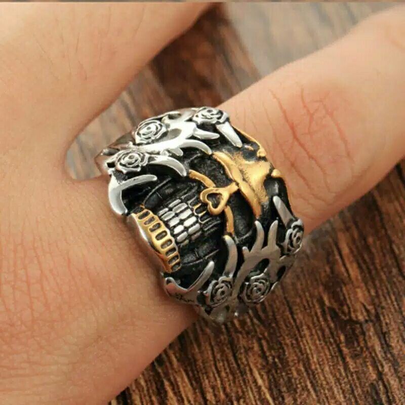 Cincin Pria gaya tengkorak punk style men ring carved series