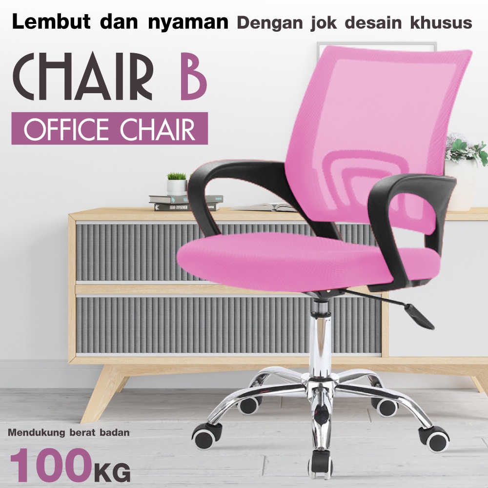 BG SPORT Kursi Kantor Office Chair Kerja Model Jaring Ch-B Pink Steel