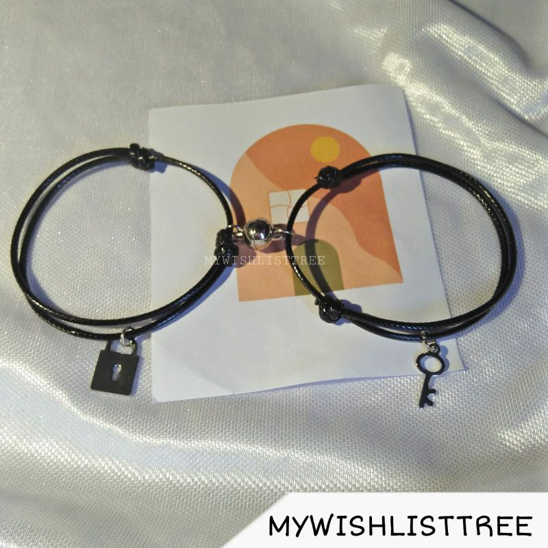 2PCS GELANG COUPLE MAGNET GEMBOK KUNCI STAINLESS SILVER | GELANG KAPEL CEWE COWO LIOTIN KUNCI GEMBOK