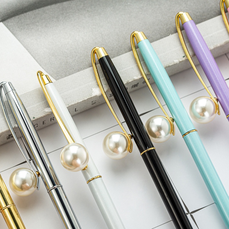 Rotating Pearl Metal Ballpoint Pen Gift Pen Big Pearl Coats Ballpoint Pen for Student Stationery Gifts